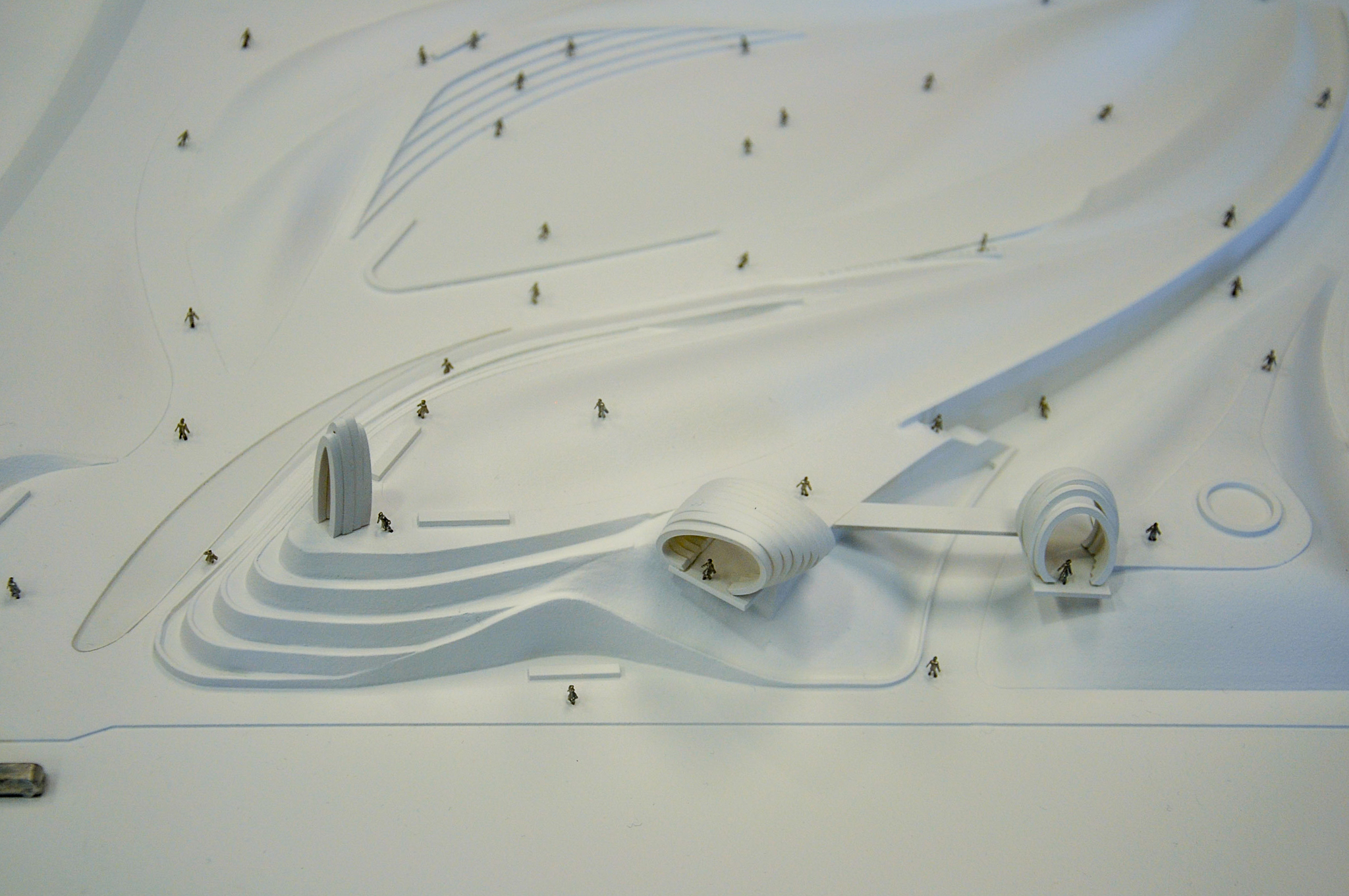 A white scale model of Tongva Park.
